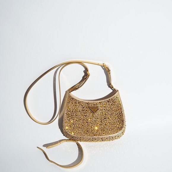Prada Handbags - PRADA Platinum Satin Cleo Bag Crystal Gold Shoulder rb mks